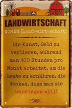 4252024219333 Schilderstore24 	Schilderstore24 Blechschilder sind perfekt als Geschenk zu Weihnachten, Geburtstage, Feiern, Partys, Grillabende, Namenstag, Feiertag, Mädelsabend, Hochzeit. Jederzeit stilvoll im Wohnzimmer, Partykeller, Garage, Praxis, Büro, Café, Hauseingang Traktor Maschine Landmaschine Feld bauer landwirt landwirtschaft schlepper ''Landwirtschaft. Nomen... umbringen will''		20x30cm