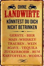 4252024213959 Schilderstore24 Schilderstore24 Blechschilder sind perfekt als Geschenk zu Weihnachten, Geburtstage, Feiern, Partys, Grillabende, Namenstag, Feiertag, Mädelsabend, Hochzeit. Jederzeit stilvoll im Wohnzimmer, Partykeller, Garage, Praxis, Büro, Café, Hauseingang Alkohol Kasten Bier Saufen Getränk Bier Alkohol schaumkrone promille hopfen	 ''Ohne Landwirte .. nicht betrinken''		20x30cm