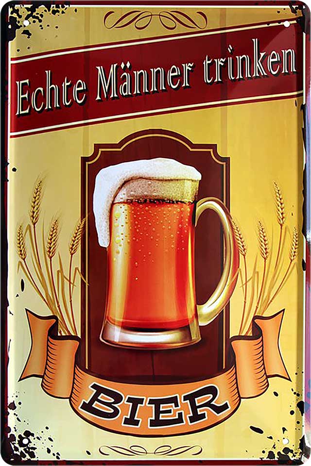 4252024213775 Schilderstore24 	Schilderstore24 Blechschilder sind perfekt als Geschenk zu Weihnachten, Geburtstage, Feiern, Partys, Grillabende, Namenstag, Feiertag, Mädelsabend, Hochzeit. Jederzeit stilvoll im Wohnzimmer, Partykeller, Garage, Praxis, Büro, Café, Hauseingang Alkohol Kasten Bier Saufen Getränk Bier Alkohol schaumkrone promille hopfen ''Echte Männer trinken Bier''		20x30cm