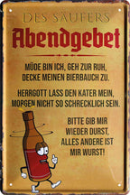 4252024213744 Schilderstore24 Schilderstore24 Blechschilder sind perfekt als Geschenk zu Weihnachten, Geburtstage, Feiern, Partys, Grillabende, Namenstag, Feiertag, Mädelsabend, Hochzeit. Jederzeit stilvoll im Wohnzimmer, Partykeller, Garage, Praxis, Büro, Café, Hauseingang Alkohol Kasten Bier Saufen Getränk Bier Alkohol schaumkrone promille hopfen	 ''Des Säufers Abendgebet''		20x30cm
