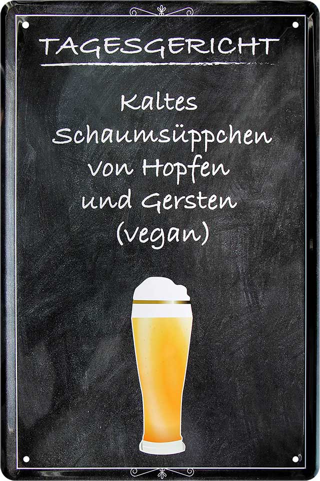 4252024214000 Schilderstore24 	Schilderstore24 Blechschilder sind perfekt als Geschenk zu Weihnachten, Geburtstage, Feiern, Partys, Grillabende, Namenstag, Feiertag, Mädelsabend, Hochzeit. Jederzeit stilvoll im Wohnzimmer, Partykeller, Garage, Praxis, Büro, Café, Hauseingang Alkohol Kasten Bier Saufen Getränk Bier Alkohol schaumkrone promille hopfen ''Tagesgericht kaltes Schaumsüppchen''		20x30cm