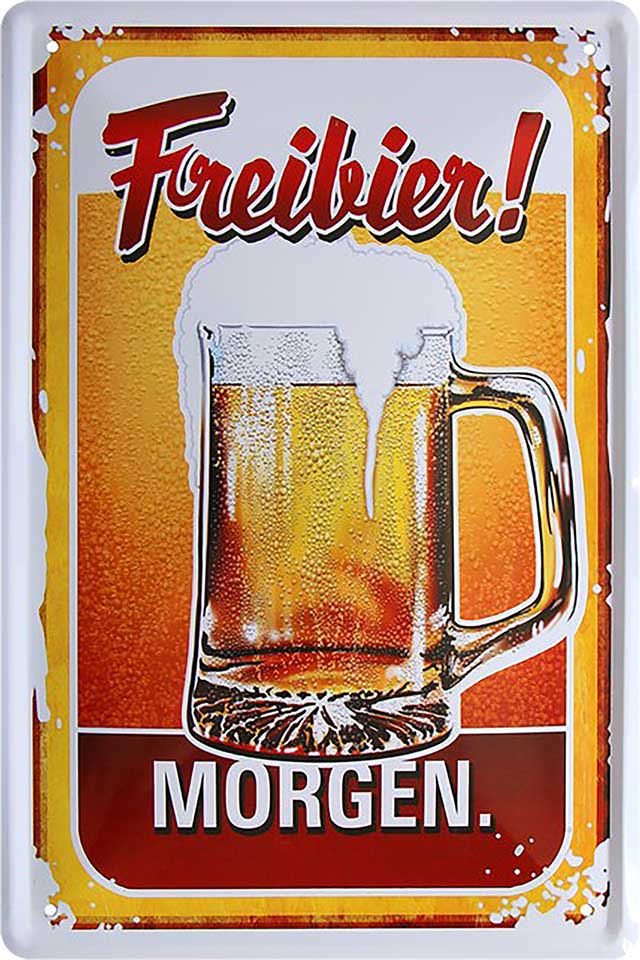 4252024213799 Schilderstore24 	Schilderstore24 Blechschilder sind perfekt als Geschenk zu Weihnachten, Geburtstage, Feiern, Partys, Grillabende, Namenstag, Feiertag, Mädelsabend, Hochzeit. Jederzeit stilvoll im Wohnzimmer, Partykeller, Garage, Praxis, Büro, Café, Hauseingang Alkohol Kasten Bier Saufen Getränk Bier Alkohol schaumkrone promille hopfen ''Freibier Morgen''		20x30cm