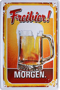 4252024213799 Schilderstore24 	Schilderstore24 Blechschilder sind perfekt als Geschenk zu Weihnachten, Geburtstage, Feiern, Partys, Grillabende, Namenstag, Feiertag, Mädelsabend, Hochzeit. Jederzeit stilvoll im Wohnzimmer, Partykeller, Garage, Praxis, Büro, Café, Hauseingang Alkohol Kasten Bier Saufen Getränk Bier Alkohol schaumkrone promille hopfen ''Freibier Morgen''		20x30cm