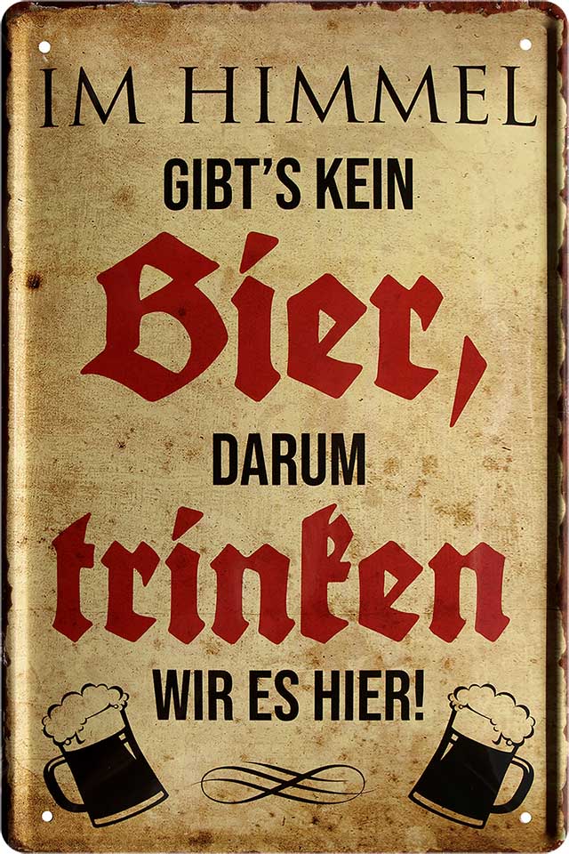 4252024213904 Schilderstore24 Schilderstore24 Blechschilder sind perfekt als Geschenk zu Weihnachten, Geburtstage, Feiern, Partys, Grillabende, Namenstag, Feiertag, Mädelsabend, Hochzeit. Jederzeit stilvoll im Wohnzimmer, Partykeller, Garage, Praxis, Büro, Café, Hauseingang Alkohol Kasten Bier Saufen Getränk Bier Alkohol schaumkrone promille hopfen	 ''Im Himmel gibts kein Bier''		20x30cm