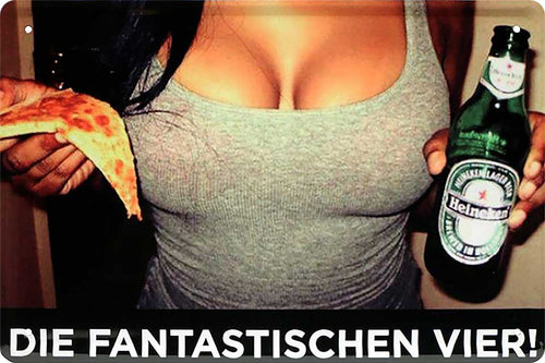 4252024213751 Schilderstore24 Schilderstore24 Blechschilder sind perfekt als Geschenk zu Weihnachten, Geburtstage, Feiern, Partys, Grillabende, Namenstag, Feiertag, Mädelsabend, Hochzeit. Jederzeit stilvoll im Wohnzimmer, Partykeller, Garage, Praxis, Büro, Café, Hauseingang Alkohol Kasten Bier Saufen Getränk Bier Alkohol schaumkrone promille hopfen	 ''Die fanta Vier (Pizza Brüste Bier)''		20x30cm