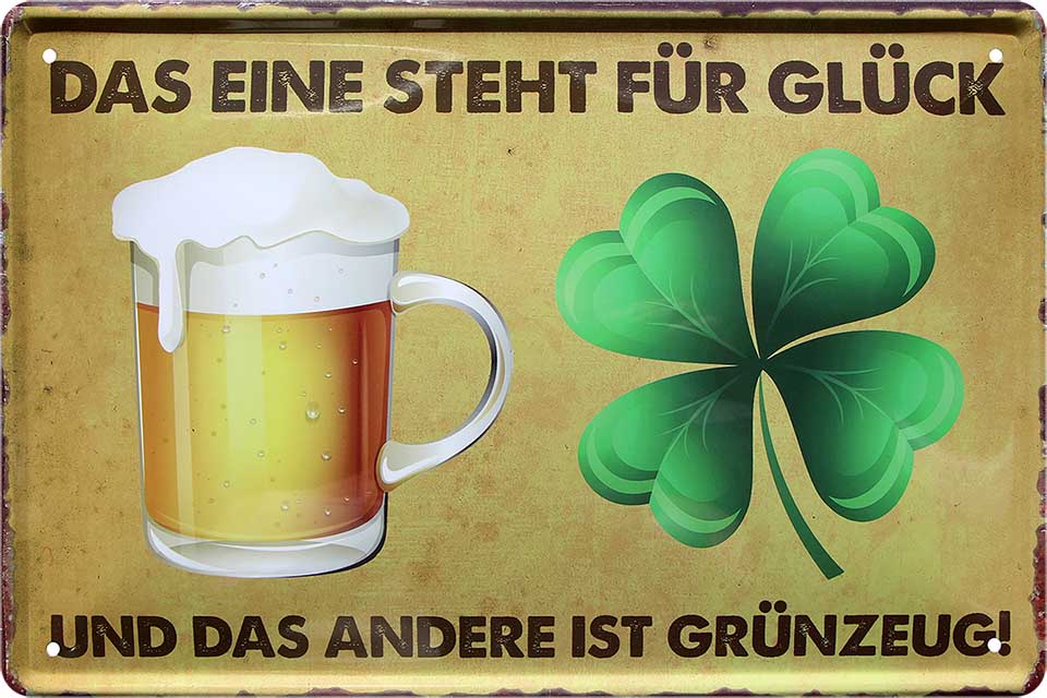 4252024213683 Schilderstore24 Schilderstore24 Blechschilder sind perfekt als Geschenk zu Weihnachten, Geburtstage, Feiern, Partys, Grillabende, Namenstag, Feiertag, Mädelsabend, Hochzeit. Jederzeit stilvoll im Wohnzimmer, Partykeller, Garage, Praxis, Büro, Café, Hauseingang Alkohol Kasten Bier Saufen Getränk Bier Alkohol schaumkrone promille hopfen	 ''Bier Kleeblatt''		20x30cm