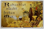4252024213362 Schilderstore24 Schilderstore24 Blechschilder sind perfekt als Geschenk zu Weihnachten, Geburtstage, Feiern, Partys, Grillabende, Namenstag, Feiertag, Mädelsabend, Hochzeit. Jederzeit stilvoll im Wohnzimmer, Partykeller, Garage, Praxis, Büro, Café, Hauseingang Alkohol Cocktail Bier Sekt Getränk Bier Alkohol schnaps promille tequila   	 ''Rebenblut macht frohen Mut''		20x30cm