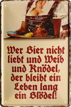 4252024214031 Schilderstore24 Schilderstore24 Blechschilder sind perfekt als Geschenk zu Weihnachten, Geburtstage, Feiern, Partys, Grillabende, Namenstag, Feiertag, Mädelsabend, Hochzeit. Jederzeit stilvoll im Wohnzimmer, Partykeller, Garage, Praxis, Büro, Café, Hauseingang Alkohol Kasten Bier Saufen Getränk Bier Alkohol schaumkrone promille hopfen	 ''Wer Bier nicht liebt und Weib Knödel''		20x30cm