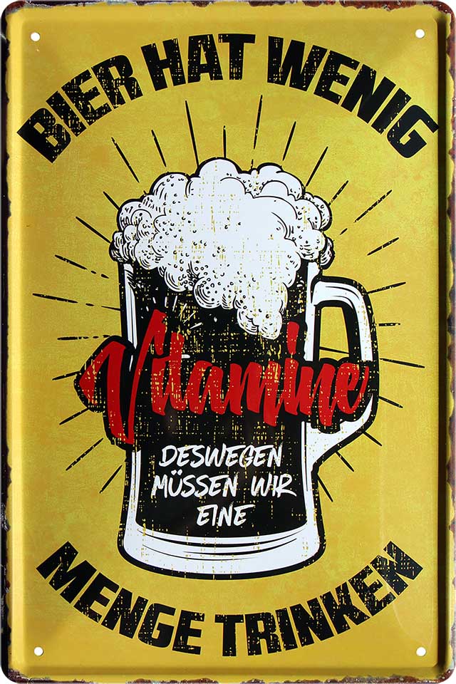 4252024213645 Schilderstore24 	Schilderstore24 Blechschilder sind perfekt als Geschenk zu Weihnachten, Geburtstage, Feiern, Partys, Grillabende, Namenstag, Feiertag, Mädelsabend, Hochzeit. Jederzeit stilvoll im Wohnzimmer, Partykeller, Garage, Praxis, Büro, Café, Hauseingang Alkohol Kasten Bier Saufen Getränk Bier Alkohol schaumkrone promille hopfen ''Bier hat wenig Vitamine''		20x30cm