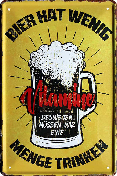 4252024213645 Schilderstore24 	Schilderstore24 Blechschilder sind perfekt als Geschenk zu Weihnachten, Geburtstage, Feiern, Partys, Grillabende, Namenstag, Feiertag, Mädelsabend, Hochzeit. Jederzeit stilvoll im Wohnzimmer, Partykeller, Garage, Praxis, Büro, Café, Hauseingang Alkohol Kasten Bier Saufen Getränk Bier Alkohol schaumkrone promille hopfen ''Bier hat wenig Vitamine''		20x30cm