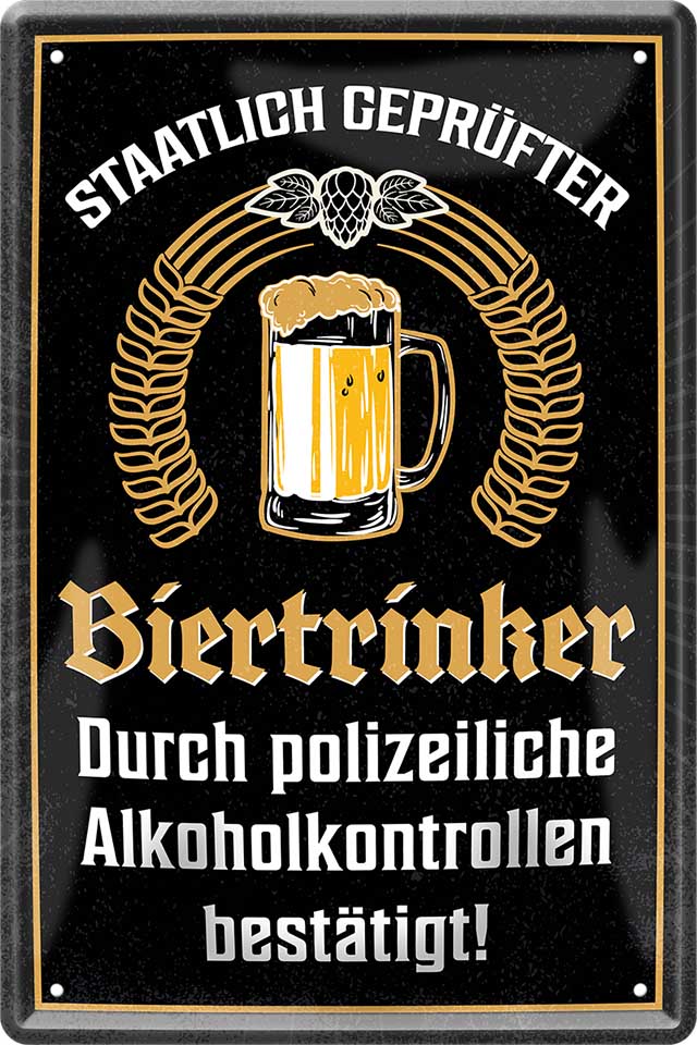 4252024213997 Schilderstore24 Schilderstore24 Blechschilder sind perfekt als Geschenk zu Weihnachten, Geburtstage, Feiern, Partys, Grillabende, Namenstag, Feiertag, Mädelsabend, Hochzeit. Jederzeit stilvoll im Wohnzimmer, Partykeller, Garage, Praxis, Büro, Café, Hauseingang Alkohol Kasten Bier Saufen Getränk Bier Alkohol schaumkrone promille hopfen	 ''Staatlich geprüfter Biertrinker''		20x30cm