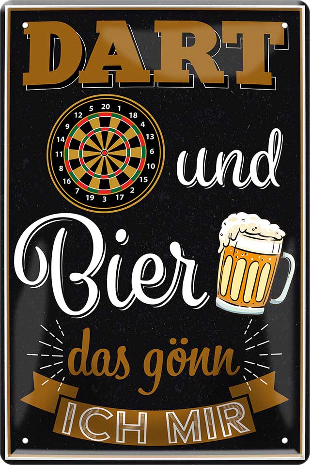 4252024215151 Schilderstore24 Schilderstore24 Blechschilder sind perfekt als Geschenk zu Weihnachten, Geburtstage, Feiern, Partys, Grillabende, Namenstag, Feiertag, Mädelsabend, Hochzeit. Jederzeit stilvoll im Wohnzimmer, Partykeller, Garage, Praxis, Büro, Café, Hauseingang Dart Kneipe Hobby Dartscheibe Pfeil dartgame freizeit sport aktivitäten	 ''Dart und Bier Das gönn ich mir (schwarz)''		20x30cm