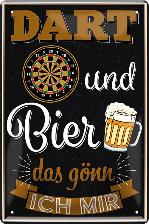 4252024215151 Schilderstore24 Schilderstore24 Blechschilder sind perfekt als Geschenk zu Weihnachten, Geburtstage, Feiern, Partys, Grillabende, Namenstag, Feiertag, Mädelsabend, Hochzeit. Jederzeit stilvoll im Wohnzimmer, Partykeller, Garage, Praxis, Büro, Café, Hauseingang Dart Kneipe Hobby Dartscheibe Pfeil dartgame freizeit sport aktivitäten	 ''Dart und Bier Das gönn ich mir (schwarz)''		20x30cm