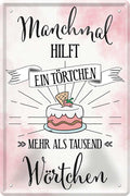 4252024215687 Schilderstore24 Schilderstore24 Blechschilder sind perfekt als Geschenk zu Weihnachten, Geburtstage, Feiern, Partys, Grillabende, Namenstag, Feiertag, Mädelsabend, Hochzeit. Jederzeit stilvoll im Wohnzimmer, Partykeller, Garage, Praxis, Büro, Café, Hauseingang Lebensmittel Kaffee Kuchen Tee Grill crepes teigware süßigkeit essen grill wurst	 ''Manchmal hilft ein Törtchen''		20x30cm