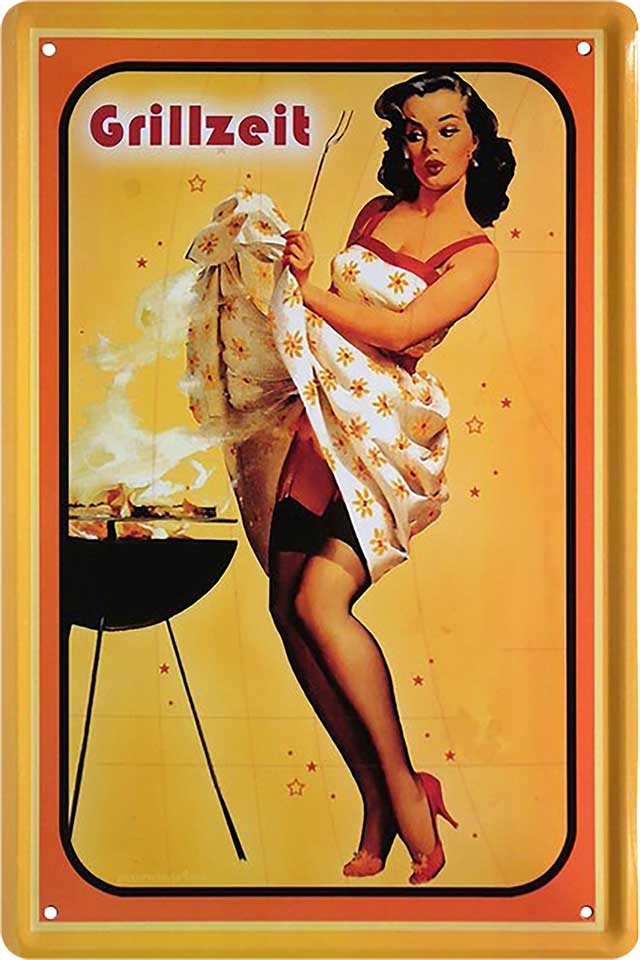 4252024221350 Schilderstore24 Schilderstore24 Blechschilder sind perfekt als Geschenk zu Weihnachten, Geburtstage, Feiern, Partys, Grillabende, Namenstag, Feiertag, Mädelsabend, Hochzeit. Jederzeit stilvoll im Wohnzimmer, Partykeller, Garage, Praxis, Büro, Café, Hauseingang Sex Anzüglich Zweideutig Romantik Brüste sinnlich schnulzig romantisch versaut pinup	 ''Pinup Grillzeit''		20x30cm