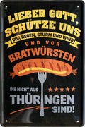 4252024215670 Schilderstore24 Schilderstore24 Blechschilder sind perfekt als Geschenk zu Weihnachten, Geburtstage, Feiern, Partys, Grillabende, Namenstag, Feiertag, Mädelsabend, Hochzeit. Jederzeit stilvoll im Wohnzimmer, Partykeller, Garage, Praxis, Büro, Café, Hauseingang Lebensmittel Kaffee Kuchen Tee Grill crepes teigware süßigkeit essen grill wurst	 ''Lieber Gott, schütze uns.. Bratwürsten''		20x30cm