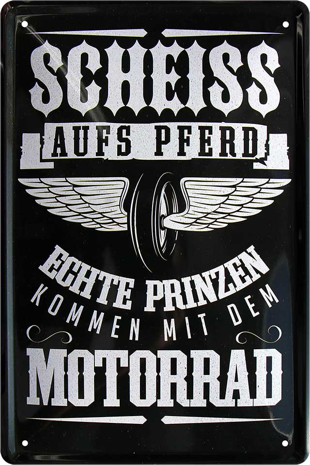 4252024220438 Schilderstore24 Schilderstore24 Blechschilder sind perfekt als Geschenk zu Weihnachten, Geburtstage, Feiern, Partys, Grillabende, Namenstag, Feiertag, Mädelsabend, Hochzeit. Jederzeit stilvoll im Wohnzimmer, Partykeller, Garage, Praxis, Büro, Café, Hauseingang Mechaniker Auto Motorrad Werkstatt auto werkstatt tüfteln schrauber	 ''Scheiss aufs Pferd Motorrad''		20x30cm
