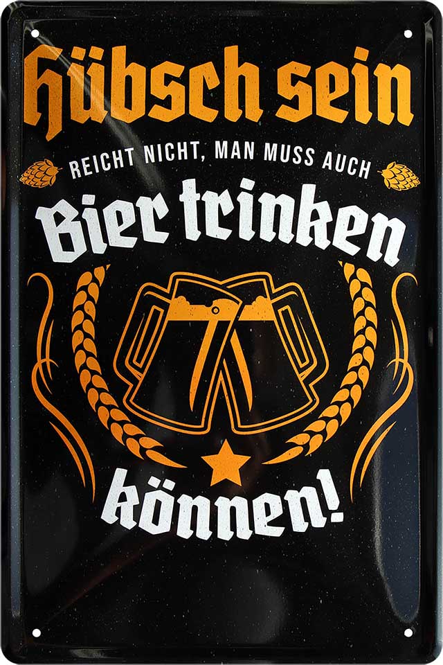 4252024213874 Schilderstore24 	Schilderstore24 Blechschilder sind perfekt als Geschenk zu Weihnachten, Geburtstage, Feiern, Partys, Grillabende, Namenstag, Feiertag, Mädelsabend, Hochzeit. Jederzeit stilvoll im Wohnzimmer, Partykeller, Garage, Praxis, Büro, Café, Hauseingang Alkohol Kasten Bier Saufen Getränk Bier Alkohol schaumkrone promille hopfen ''Hübsch sein reicht nicht, Bier trinken können''		20x30cm