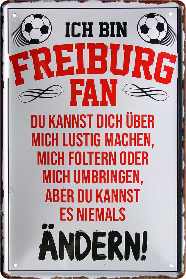 4252024216295 Schilderstore24 Schilderstore24 Blechschilder sind perfekt als Geschenk zu Weihnachten, Geburtstage, Feiern, Partys, Grillabende, Namenstag, Feiertag, Mädelsabend, Hochzeit. Jederzeit stilvoll im Wohnzimmer, Partykeller, Garage, Praxis, Büro, Café, Hauseingang Fußball Mannschaft Verein Bolzen Ball sport liga kicken stadion freizeit	 ''Freiburg Fan ´19''		20x30cm