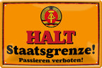 4252024219975 Schilderstore24 Schilderstore24 Blechschilder sind perfekt als Geschenk zu Weihnachten, Geburtstage, Feiern, Partys, Grillabende, Namenstag, Feiertag, Mädelsabend, Hochzeit. Jederzeit stilvoll im Wohnzimmer, Partykeller, Garage, Praxis, Büro, Café, Hauseingang Sarkasmus Ironie Funny Schwarzer Humor faul dumm fun rente lästern teufel	 ''HALT Staatsgrenze''		20x30cm