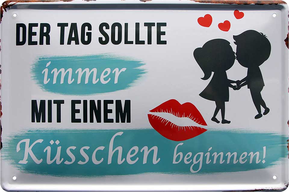 4252024221664 Schilderstore24 	Schilderstore24 Blechschilder sind perfekt als Geschenk zu Weihnachten, Geburtstage, Feiern, Partys, Grillabende, Namenstag, Feiertag, Mädelsabend, Hochzeit. Jederzeit stilvoll im Wohnzimmer, Partykeller, Garage, Praxis, Büro, Café, Hauseingang Sex Anzüglich Zweideutig Romantik Brüste sinnlich schnulzig romantisch versaut pinup ''Der Tag sollte immer mit einem Küsschen beginnen''	'Romantik und Liebe''	20x30cm