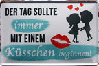 4252024221664 Schilderstore24 	Schilderstore24 Blechschilder sind perfekt als Geschenk zu Weihnachten, Geburtstage, Feiern, Partys, Grillabende, Namenstag, Feiertag, Mädelsabend, Hochzeit. Jederzeit stilvoll im Wohnzimmer, Partykeller, Garage, Praxis, Büro, Café, Hauseingang Sex Anzüglich Zweideutig Romantik Brüste sinnlich schnulzig romantisch versaut pinup ''Der Tag sollte immer mit einem Küsschen beginnen''	'Romantik und Liebe''	20x30cm