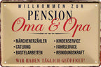 4252024221107 Schilderstore24 Schilderstore24 Blechschilder sind perfekt als Geschenk zu Weihnachten, Geburtstage, Feiern, Partys, Grillabende, Namenstag, Feiertag, Mädelsabend, Hochzeit. Jederzeit stilvoll im Wohnzimmer, Partykeller, Garage, Praxis, Büro, Café, Hauseingang Familie Zuhause Eltern Geschwister oma opa familie mama papa geschwister	 ''Pension Oma & Opa''		20x30cm