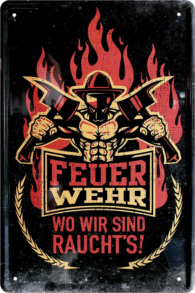 4252024220759 Schilderstore24 	Schilderstore24 Blechschilder sind perfekt als Geschenk zu Weihnachten, Geburtstage, Feiern, Partys, Grillabende, Namenstag, Feiertag, Mädelsabend, Hochzeit. Jederzeit stilvoll im Wohnzimmer, Partykeller, Garage, Praxis, Büro, Café, Hauseingang Feuerwehr Feuer Brand Schutz Rettung freiwillige Alarm rettungsdienst hilfe feuer ''Feuerwehr. Wo wir sind rauchts''		20x30cm