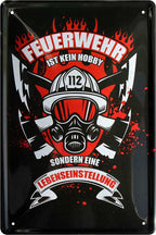 4252024220735 Schilderstore24 Schilderstore24 Blechschilder sind perfekt als Geschenk zu Weihnachten, Geburtstage, Feiern, Partys, Grillabende, Namenstag, Feiertag, Mädelsabend, Hochzeit. Jederzeit stilvoll im Wohnzimmer, Partykeller, Garage, Praxis, Büro, Café, Hauseingang Feuerwehr Feuer Brand Schutz Rettung freiwillige Alarm rettungsdienst hilfe feuer	 ''Feuerwehr ist kein Hobby''		20x30cm