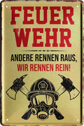 4252024220742 Schilderstore24 Schilderstore24 Blechschilder sind perfekt als Geschenk zu Weihnachten, Geburtstage, Feiern, Partys, Grillabende, Namenstag, Feiertag, Mädelsabend, Hochzeit. Jederzeit stilvoll im Wohnzimmer, Partykeller, Garage, Praxis, Büro, Café, Hauseingang Feuerwehr Feuer Brand Schutz Rettung freiwillige Alarm rettungsdienst hilfe feuer	 ''Feuerwehr. Andere rennen raus, wir rein''		20x30cm