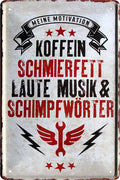 4252024220322 Schilderstore24 	Schilderstore24 Blechschilder sind perfekt als Geschenk zu Weihnachten, Geburtstage, Feiern, Partys, Grillabende, Namenstag, Feiertag, Mädelsabend, Hochzeit. Jederzeit stilvoll im Wohnzimmer, Partykeller, Garage, Praxis, Büro, Café, Hauseingang Mechaniker Auto Motorrad Werkstatt auto werkstatt tüfteln schrauber ''Koffein, Schmierfett, laute Musik''		20x30cm
