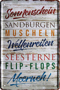 4252024219043 Schilderstore24 Schilderstore24 Blechschilder sind perfekt als Geschenk zu Weihnachten, Geburtstage, Feiern, Partys, Grillabende, Namenstag, Feiertag, Mädelsabend, Hochzeit. Jederzeit stilvoll im Wohnzimmer, Partykeller, Garage, Praxis, Büro, Café, Hauseingang Meer Urlaub Sommer Sandstrand meer wasser strand sand urlaub ferien	 ''Sonnenschein, Sandburgen, Muscheln''		20x30cm