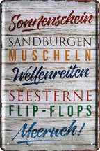 4252024219043 Schilderstore24 Schilderstore24 Blechschilder sind perfekt als Geschenk zu Weihnachten, Geburtstage, Feiern, Partys, Grillabende, Namenstag, Feiertag, Mädelsabend, Hochzeit. Jederzeit stilvoll im Wohnzimmer, Partykeller, Garage, Praxis, Büro, Café, Hauseingang Meer Urlaub Sommer Sandstrand meer wasser strand sand urlaub ferien	 ''Sonnenschein, Sandburgen, Muscheln''		20x30cm