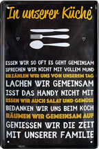 4252024220889 Schilderstore24 Schilderstore24 Blechschilder sind perfekt als Geschenk zu Weihnachten, Geburtstage, Feiern, Partys, Grillabende, Namenstag, Feiertag, Mädelsabend, Hochzeit. Jederzeit stilvoll im Wohnzimmer, Partykeller, Garage, Praxis, Büro, Café, Hauseingang Küche Haushalt Willkommen Eigenheim heim essen haus kochen herzlich Zuhause putzen	 ''In unserer Küche ess wir so oft es geht gemeinsam''		20x30cm