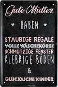 4252024221015 Schilderstore24 	Schilderstore24 Blechschilder sind perfekt als Geschenk zu Weihnachten, Geburtstage, Feiern, Partys, Grillabende, Namenstag, Feiertag, Mädelsabend, Hochzeit. Jederzeit stilvoll im Wohnzimmer, Partykeller, Garage, Praxis, Büro, Café, Hauseingang Familie Zuhause Eltern Geschwister oma opa familie mama papa geschwister ''Gute Mütter haben staubige Regale, volle Wäschekörbe''		20x30cm