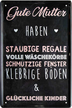 4252024221015 Schilderstore24 	Schilderstore24 Blechschilder sind perfekt als Geschenk zu Weihnachten, Geburtstage, Feiern, Partys, Grillabende, Namenstag, Feiertag, Mädelsabend, Hochzeit. Jederzeit stilvoll im Wohnzimmer, Partykeller, Garage, Praxis, Büro, Café, Hauseingang Familie Zuhause Eltern Geschwister oma opa familie mama papa geschwister ''Gute Mütter haben staubige Regale, volle Wäschekörbe''		20x30cm