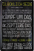 4252024218534 Schilderstore24 	Schilderstore24 Blechschilder sind perfekt als Geschenk zu Weihnachten, Geburtstage, Feiern, Partys, Grillabende, Namenstag, Feiertag, Mädelsabend, Hochzeit. Jederzeit stilvoll im Wohnzimmer, Partykeller, Garage, Praxis, Büro, Café, Hauseingang Weisheiten Leben Sprichwörter Tipp wahrheit sprichwort tiefsinnig ratschlag ''Glücklich sein. Setz dir Ziele glaube an dich. Kämpf''		20x30cm