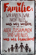 4252024220995 Schilderstore24 	Schilderstore24 Blechschilder sind perfekt als Geschenk zu Weihnachten, Geburtstage, Feiern, Partys, Grillabende, Namenstag, Feiertag, Mädelsabend, Hochzeit. Jederzeit stilvoll im Wohnzimmer, Partykeller, Garage, Praxis, Büro, Café, Hauseingang Familie Zuhause Eltern Geschwister oma opa familie mama papa geschwister ''Familie. Wir haben nicht alles, aber zusammen''		20x30cm