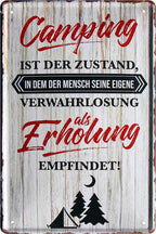 4252024206302 Schilderstore24 Schilderstore24 Blechschilder sind perfekt als Geschenk zu Weihnachten, Geburtstage, Feiern, Partys, Grillabende, Namenstag, Feiertag, Mädelsabend, Hochzeit. Jederzeit stilvoll im Wohnzimmer, Partykeller, Garage, Praxis, Büro, Café, Hauseingang Camping Natur Wald Freiheit wandern campen outdoor natur roadtripp	 ''Camping ist der Zustand, verwahrlosung als Erholung empfindet''		20x30cm