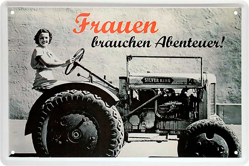 4252024219319 Schilderstore24 Schilderstore24 Blechschilder sind perfekt als Geschenk zu Weihnachten, Geburtstage, Feiern, Partys, Grillabende, Namenstag, Feiertag, Mädelsabend, Hochzeit. Jederzeit stilvoll im Wohnzimmer, Partykeller, Garage, Praxis, Büro, Café, Hauseingang Traktor Maschine Landmaschine Feld bauer landwirt landwirtschaft schlepper	 ''Frauen brauchen Abenteuer (Traktor)''		20x30cm