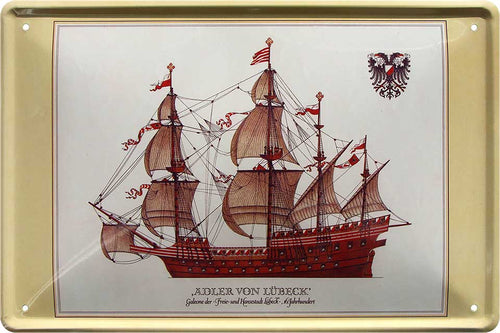 4252024221688 Schilderstore24 	Schilderstore24 Blechschilder sind perfekt als Geschenk zu Weihnachten, Geburtstage, Feiern, Partys, Grillabende, Namenstag, Feiertag, Mädelsabend, Hochzeit. Jederzeit stilvoll im Wohnzimmer, Partykeller, Garage, Praxis, Büro, Café, Hauseingang Schiffe Flugzeuge Boote Lokomotiven Eisenbahn dampfer jet kriegsschiffe titanic ''Adler von Lübeck Galeone''		20x30cm