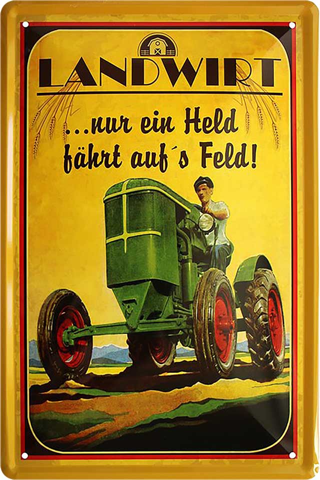 4252024219326 Schilderstore24 	Schilderstore24 Blechschilder sind perfekt als Geschenk zu Weihnachten, Geburtstage, Feiern, Partys, Grillabende, Namenstag, Feiertag, Mädelsabend, Hochzeit. Jederzeit stilvoll im Wohnzimmer, Partykeller, Garage, Praxis, Büro, Café, Hauseingang Traktor Maschine Landmaschine Feld bauer landwirt landwirtschaft schlepper ''Landwirt.. nur ein Held fährt aufs Feld''		20x30cm