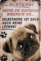4252024217889 Schilderstore24 Schilderstore24 Blechschilder sind perfekt als Geschenk zu Weihnachten, Geburtstage, Feiern, Partys, Grillabende, Namenstag, Feiertag, Mädelsabend, Hochzeit. Jederzeit stilvoll im Wohnzimmer, Partykeller, Garage, Praxis, Büro, Café, Hauseingang Haustier Tier Freund knuddelig Zuhause Katze Hund Hamster Meerschwein haustier	 ''Mops Achtung. bevor sie eintreten bedenken sie''		20x30cm