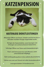 4252024218275 Schilderstore24 	Schilderstore24 Blechschilder sind perfekt als Geschenk zu Weihnachten, Geburtstage, Feiern, Partys, Grillabende, Namenstag, Feiertag, Mädelsabend, Hochzeit. Jederzeit stilvoll im Wohnzimmer, Partykeller, Garage, Praxis, Büro, Café, Hauseingang Haustier Tier Freund knuddelig Zuhause Katze Hund Hamster Meerschwein haustier ''Katzenpension Kostenlose Dienstleistungen''		20x30cm