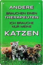4252024218053 Schilderstore24 	Schilderstore24 Blechschilder sind perfekt als Geschenk zu Weihnachten, Geburtstage, Feiern, Partys, Grillabende, Namenstag, Feiertag, Mädelsabend, Hochzeit. Jederzeit stilvoll im Wohnzimmer, Partykeller, Garage, Praxis, Büro, Café, Hauseingang Haustier Tier Freund knuddelig Zuhause Katze Hund Hamster Meerschwein haustier ''Andere brauchen Therapeuten, ich meine Katze''		20x30cm