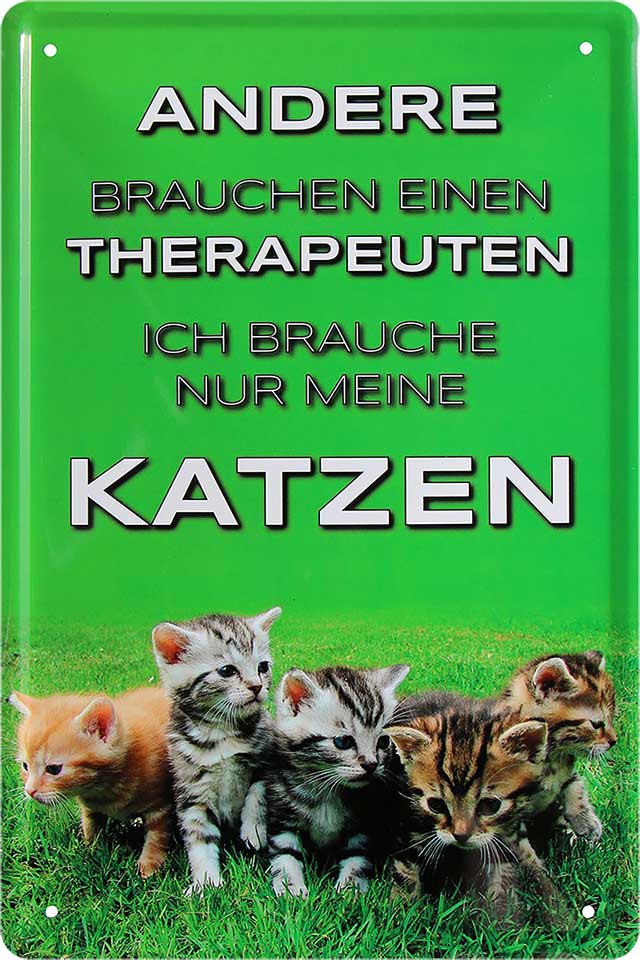 4252024218053 Schilderstore24 	Schilderstore24 Blechschilder sind perfekt als Geschenk zu Weihnachten, Geburtstage, Feiern, Partys, Grillabende, Namenstag, Feiertag, Mädelsabend, Hochzeit. Jederzeit stilvoll im Wohnzimmer, Partykeller, Garage, Praxis, Büro, Café, Hauseingang Haustier Tier Freund knuddelig Zuhause Katze Hund Hamster Meerschwein haustier ''Andere brauchen Therapeuten, ich meine Katze''		20x30cm