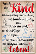 4252024219647 Schilderstore24 Schilderstore24 Blechschilder sind perfekt als Geschenk zu Weihnachten, Geburtstage, Feiern, Partys, Grillabende, Namenstag, Feiertag, Mädelsabend, Hochzeit. Jederzeit stilvoll im Wohnzimmer, Partykeller, Garage, Praxis, Büro, Café, Hauseingang Sarkasmus Ironie Funny Schwarzer Humor faul dumm fun rente lästern teufel	 ''Durch ein Kind aus Alltag Abenteuer und Gewohnheit Leben''		20x30cm