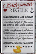 4252024218343 Schilderstore24 	Schilderstore24 Blechschilder sind perfekt als Geschenk zu Weihnachten, Geburtstage, Feiern, Partys, Grillabende, Namenstag, Feiertag, Mädelsabend, Hochzeit. Jederzeit stilvoll im Wohnzimmer, Partykeller, Garage, Praxis, Büro, Café, Hauseingang Zuhause WC Open Closed Badezimmer toilette scheißhaus putzen haushalt heim ''Badezimmer Regeln. Hände Waschen&Seife benutzen''		20x30cm
