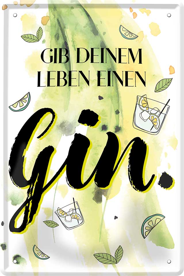 4252024213249 Schilderstore24 Schilderstore24 Blechschilder sind perfekt als Geschenk zu Weihnachten, Geburtstage, Feiern, Partys, Grillabende, Namenstag, Feiertag, Mädelsabend, Hochzeit. Jederzeit stilvoll im Wohnzimmer, Partykeller, Garage, Praxis, Büro, Café, Hauseingang Alkohol Cocktail Bier Sekt Getränk Bier Alkohol schnaps promille tequila   	 ''Gib dem Leben einen GIN''		20x30cm