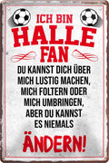 4252024216516 Schilderstore24 	Schilderstore24 Blechschilder sind perfekt als Geschenk zu Weihnachten, Geburtstage, Feiern, Partys, Grillabende, Namenstag, Feiertag, Mädelsabend, Hochzeit. Jederzeit stilvoll im Wohnzimmer, Partykeller, Garage, Praxis, Büro, Café, Hauseingang Fußball Mannschaft Verein Bolzen Ball sport liga kicken stadion freizeit ''Halle Fan ´20''		20x30cm